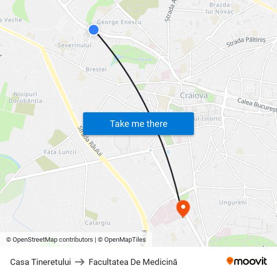 Casa Tineretului to Facultatea De Medicină map