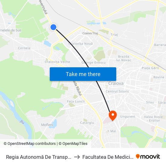 Regia Autonomă De Transport to Facultatea De Medicină map