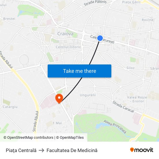 Piaţa Centrală to Facultatea De Medicină map