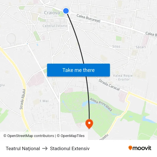 Teatrul Naţional to Stadionul Extensiv map