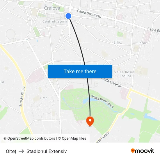 Olteț to Stadionul Extensiv map