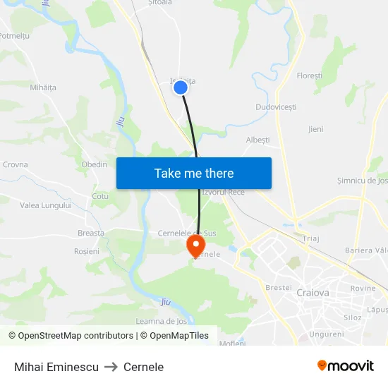 Mihai Eminescu to Cernele map