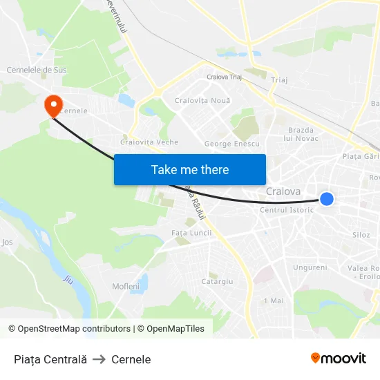 Piața Centrală to Cernele map