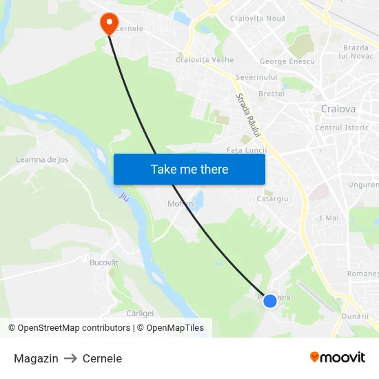 Magazin to Cernele map