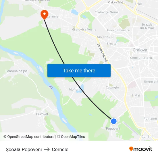 Școala Popoveni to Cernele map