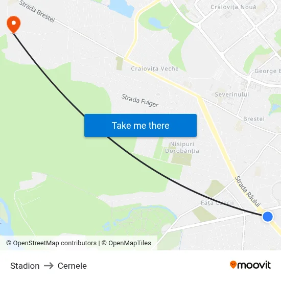 Stadion to Cernele map