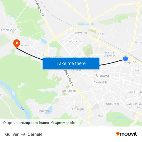 Guliver to Cernele map