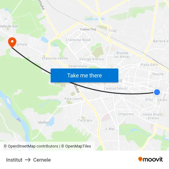 Institut to Cernele map