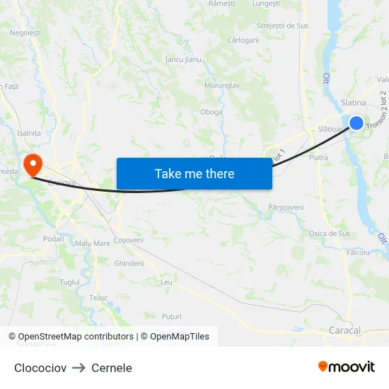 Clocociov to Cernele map
