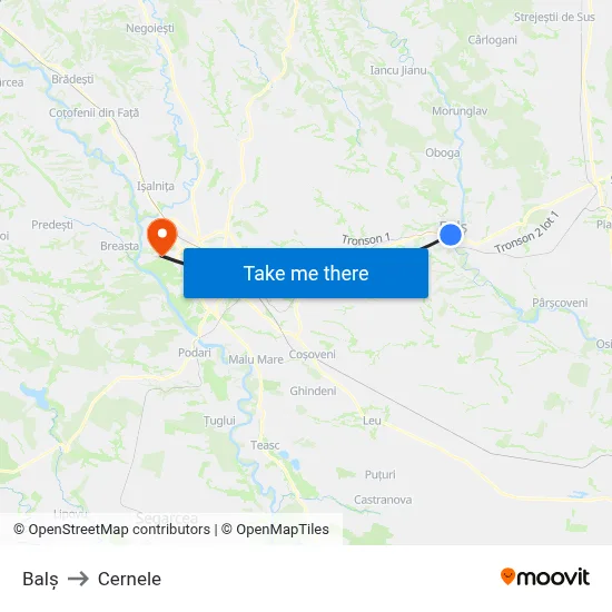 Balș to Cernele map