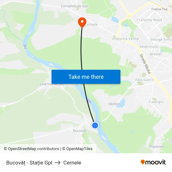 Bucovăț - Stație Gpl to Cernele map