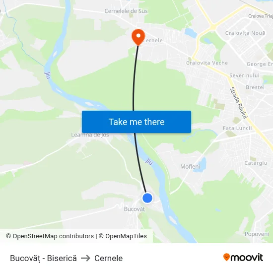 Bucovăț - Biserică to Cernele map