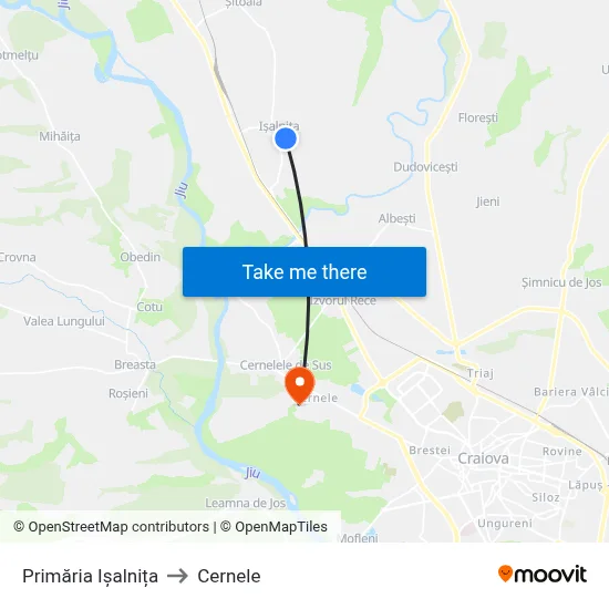 Primăria Ișalnița to Cernele map
