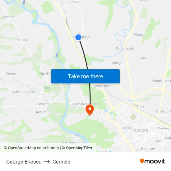 George Enescu to Cernele map