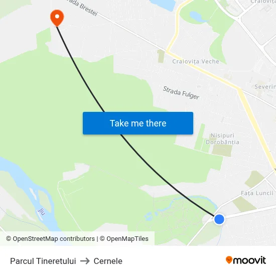 Parcul Tineretului to Cernele map