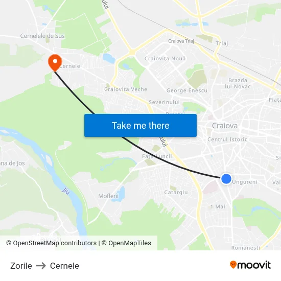 Zorile to Cernele map