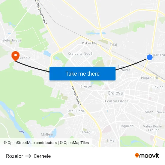 Rozelor to Cernele map