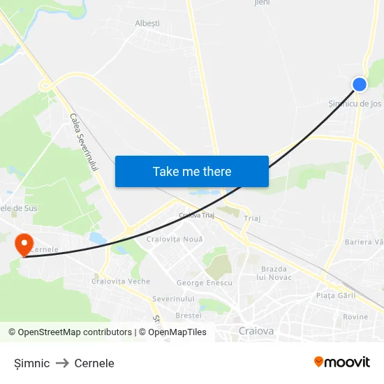 Șimnic to Cernele map