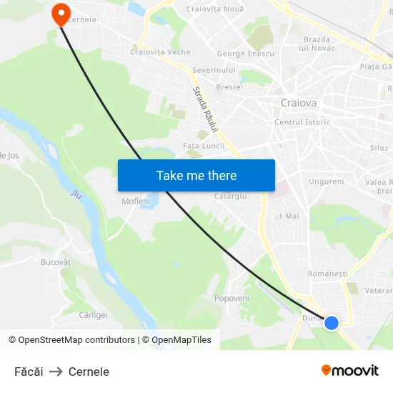 Făcăi to Cernele map