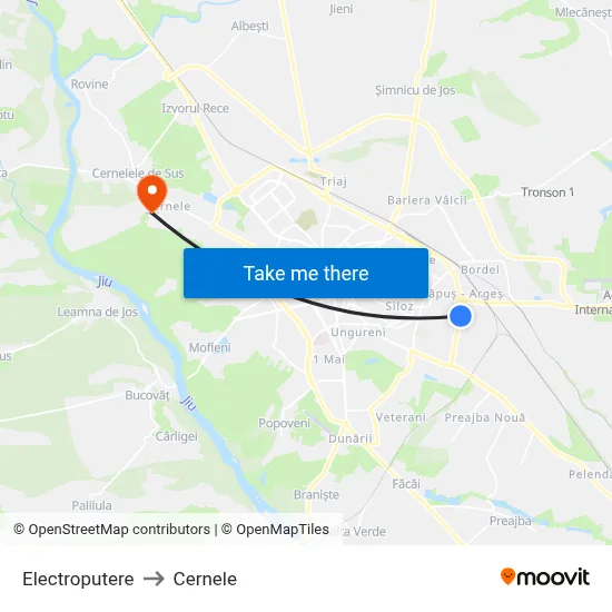 Electroputere to Cernele map