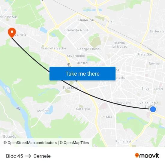 Bloc 45 to Cernele map