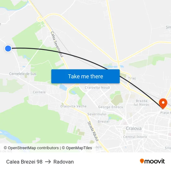 Calea Brezei 98 to Radovan map