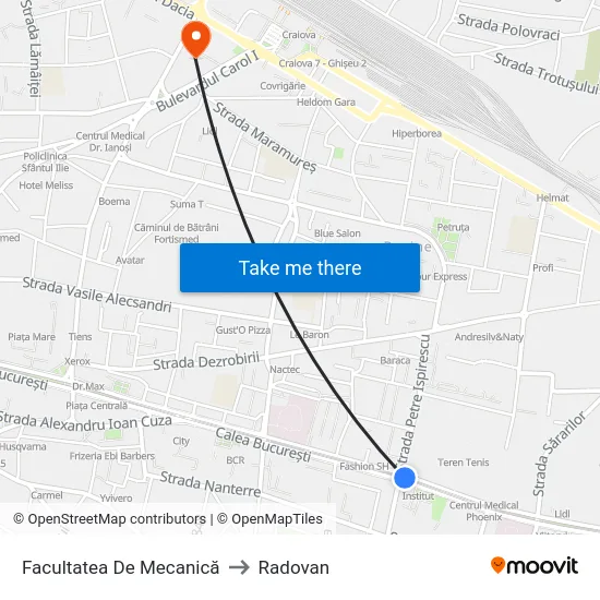 Facultatea De Mecanică to Radovan map