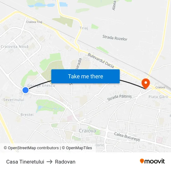 Casa Tineretului to Radovan map