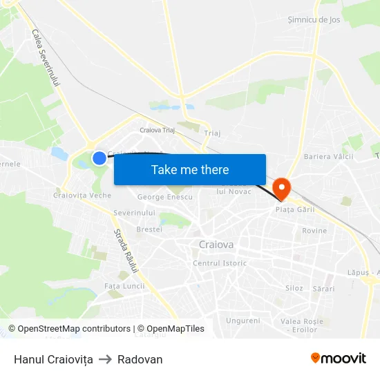 Hanul Craiovița to Radovan map