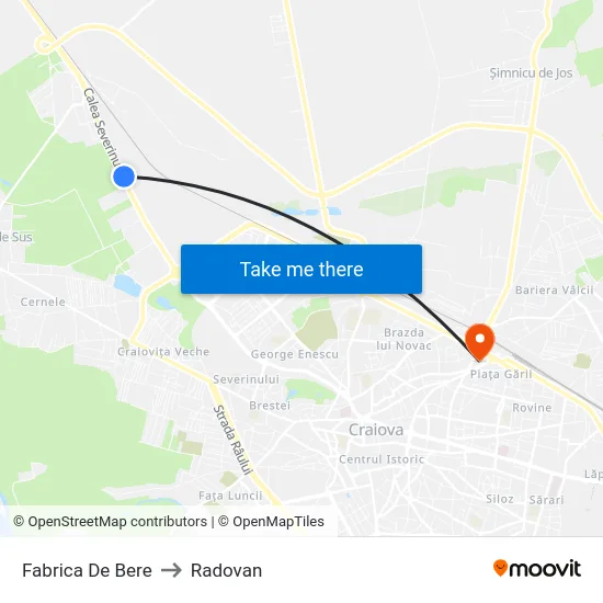 Fabrica De Bere to Radovan map