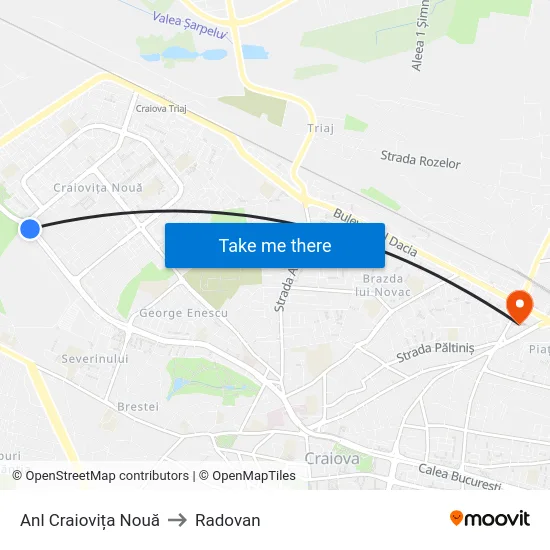 Anl Craiovița Nouă to Radovan map