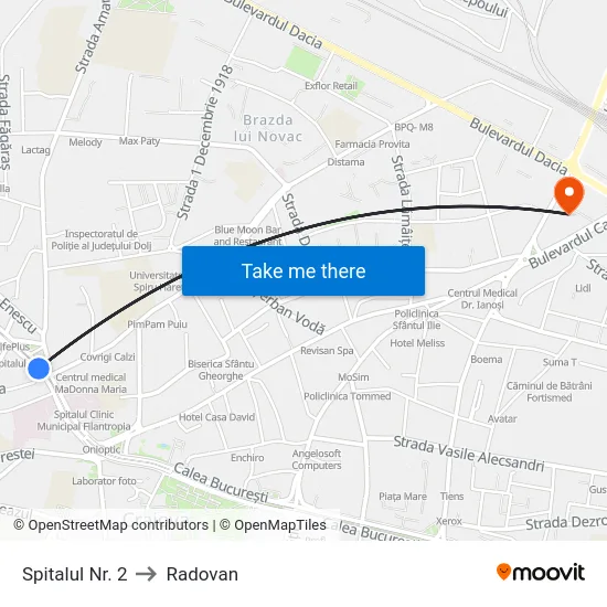 Spitalul Nr. 2 to Radovan map