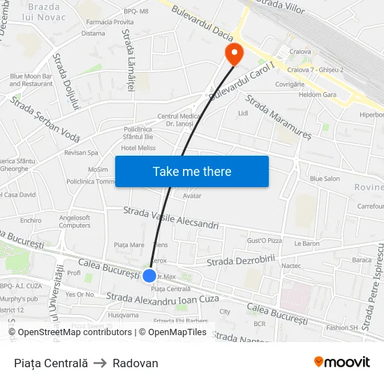 Piața Centrală to Radovan map