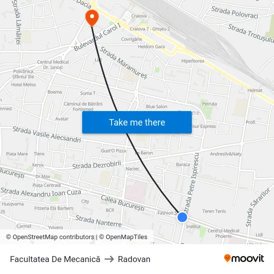 Facultatea De Mecanică to Radovan map