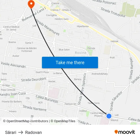Sărari to Radovan map