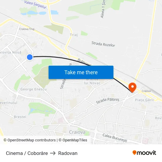 Cinema / Coborâre to Radovan map