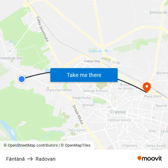 Fântână to Radovan map