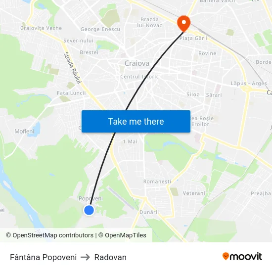 Fântâna Popoveni to Radovan map