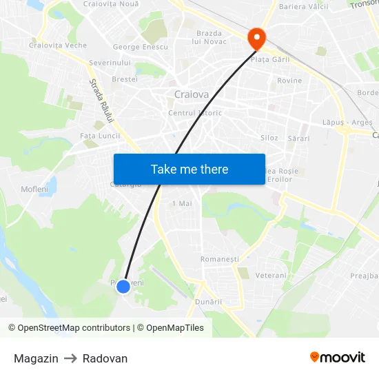 Magazin to Radovan map