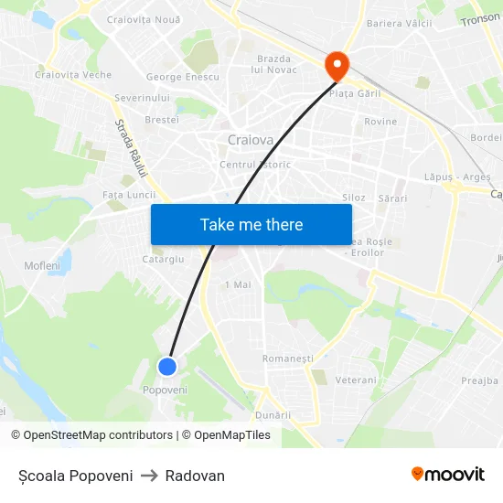 Școala Popoveni to Radovan map