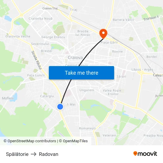 Spălătorie to Radovan map