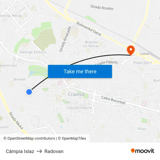 Câmpia Islaz to Radovan map