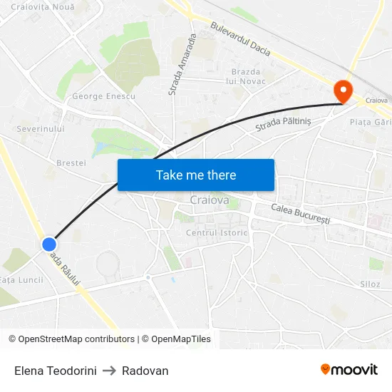 Elena Teodorini to Radovan map