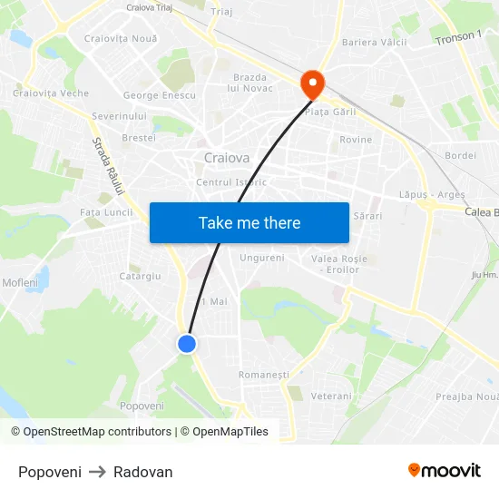 Popoveni to Radovan map