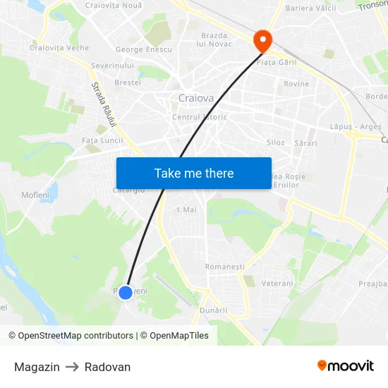 Magazin to Radovan map