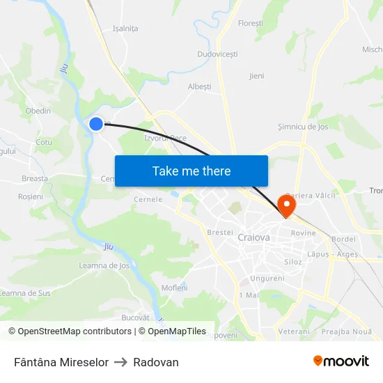 Fântâna Mireselor to Radovan map