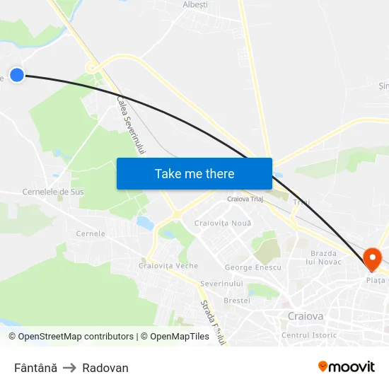 Fântână to Radovan map
