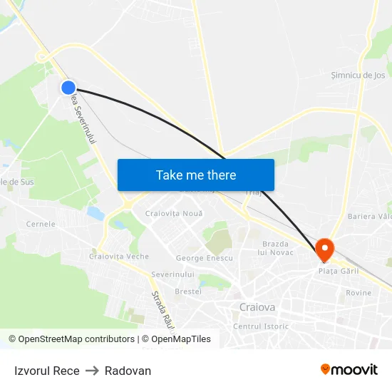 Izvorul Rece to Radovan map