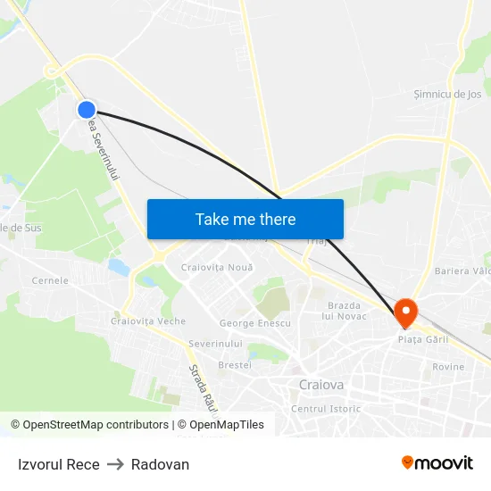 Izvorul Rece to Radovan map