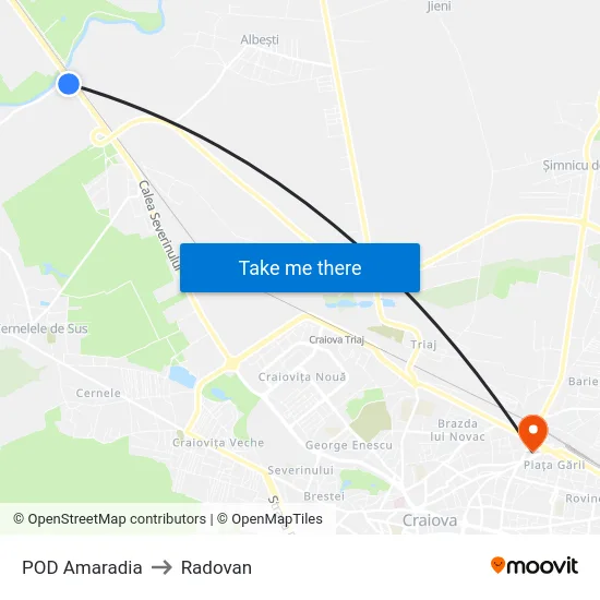 POD Amaradia to Radovan map